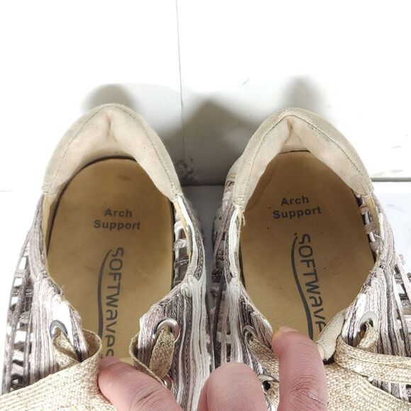 SOFTWAVES Women's Ardi US9,5-10 Sand Leather Raffia Woven Platform Sneakers - Picture 5 of 16